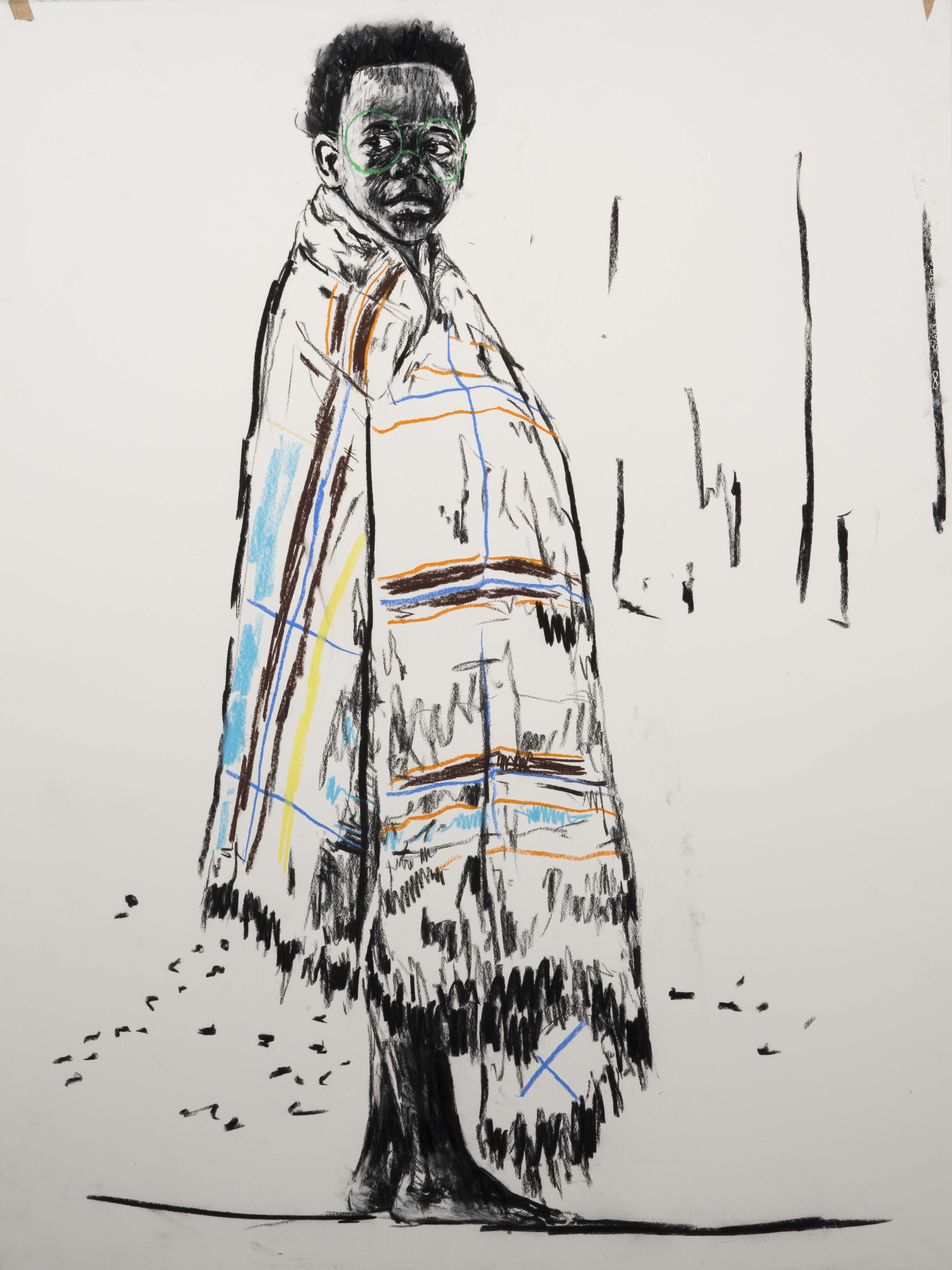 Proud to be an African Fusain, acrylique et pastel sur papier 160 x 120 cm, 2019 ©Andile Buka