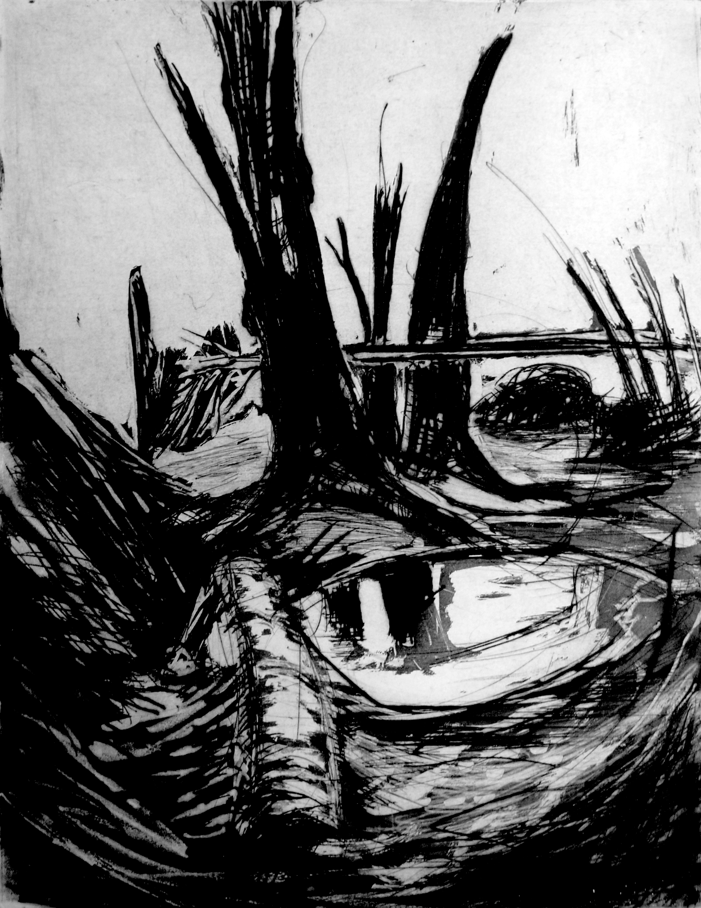 Le Vexin II, hommage à Corot, 2018, 70x84cm, Pointe sèche © Cedric Le Corf