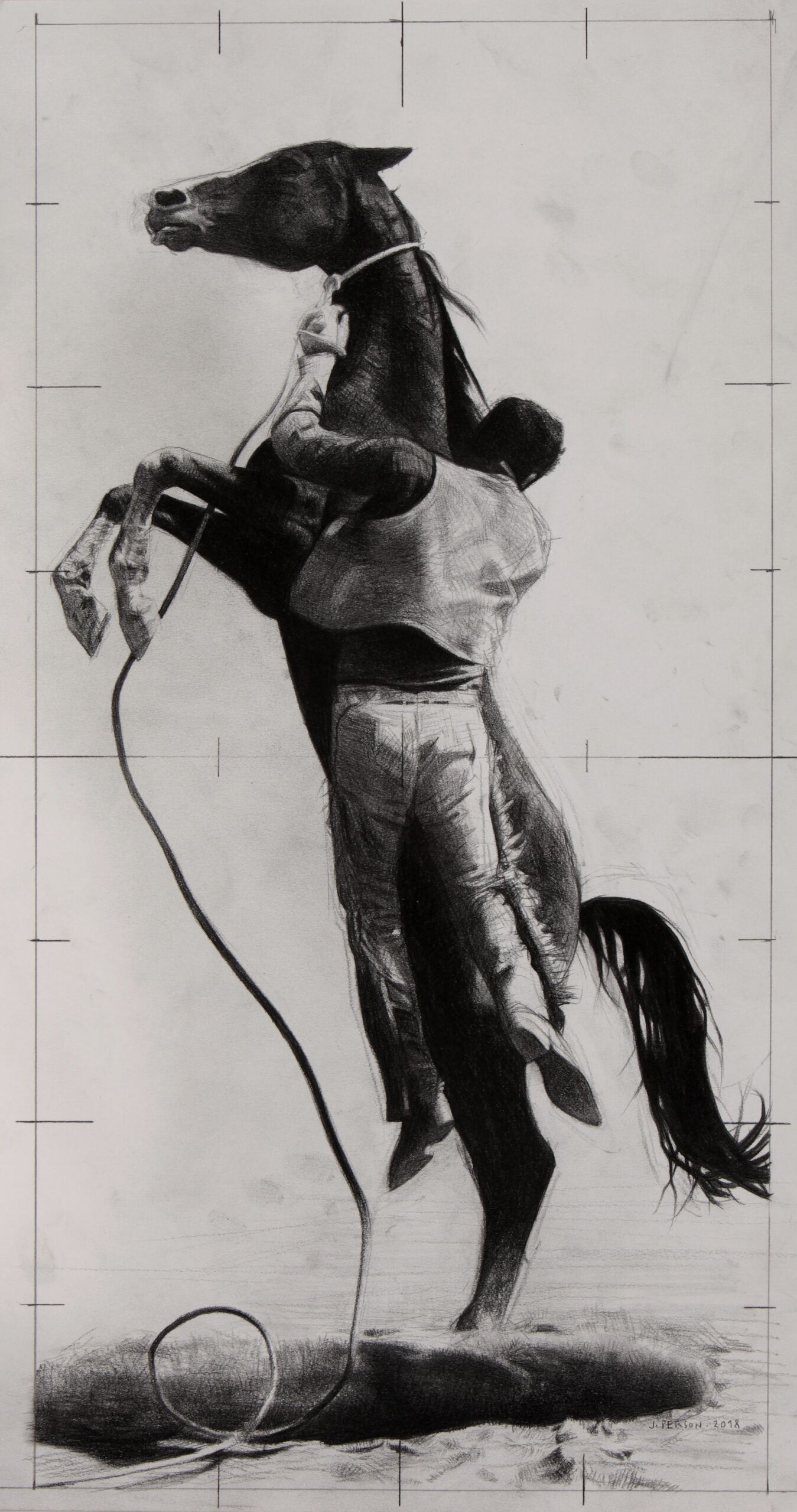 Cheval Dragon 3, 2013, Pierre noire sur papier, 62 x 34 cm