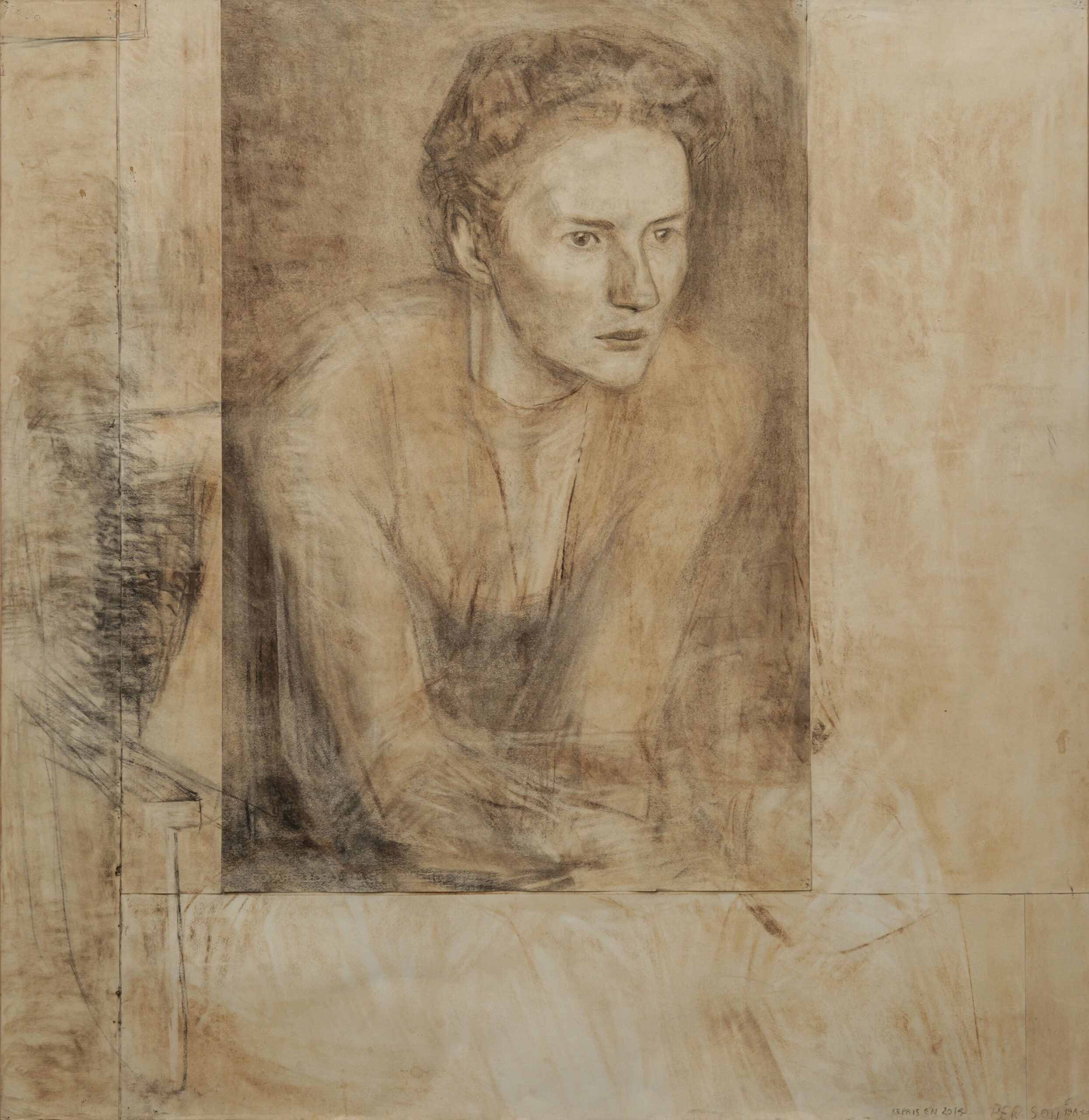 Frédérique, 1984-2015, Fusain sur papier collé, 135 x 131 cm | Image © Joël Person