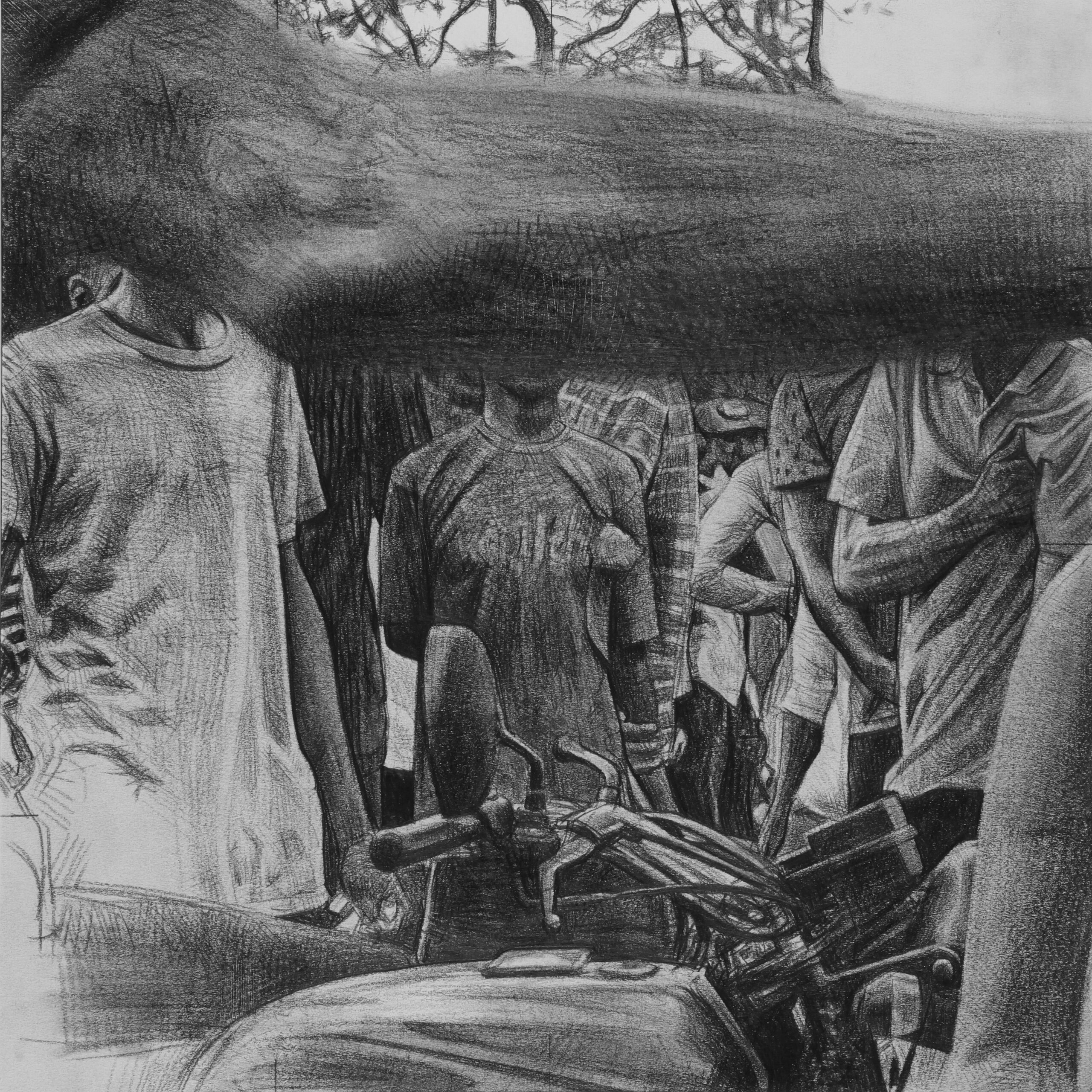 No. 5, Série Bruits du Monde, Pierre noire sur papier, 2017, 29,5 x 29,5 cm