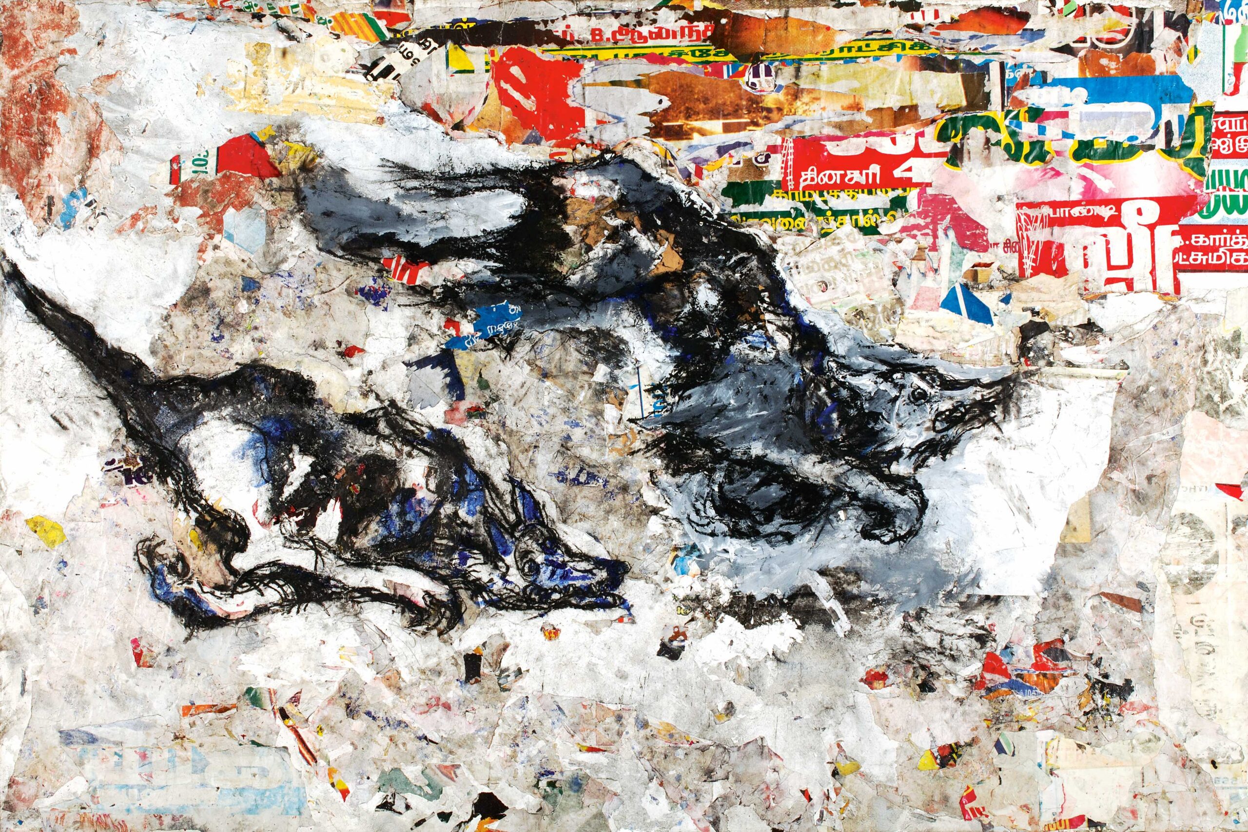 La Fuite I, 2005, oil on canvas and collage, 130 x 197 cm