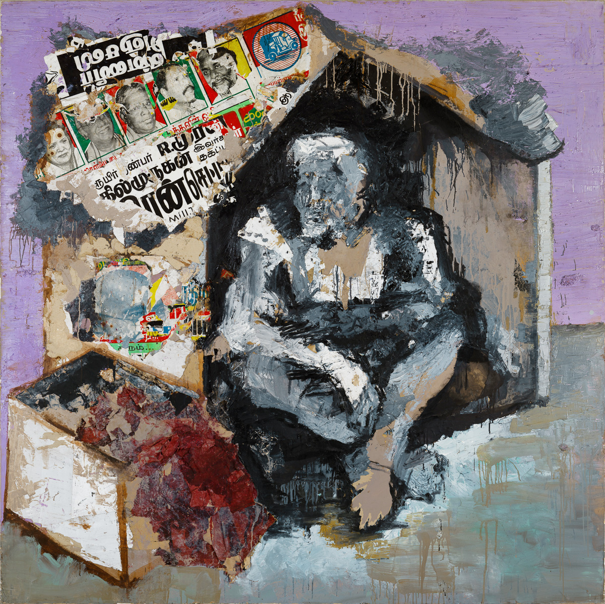 Monbay victoria terminus, 2004, oil on canvas and collage, 200 x 200cm