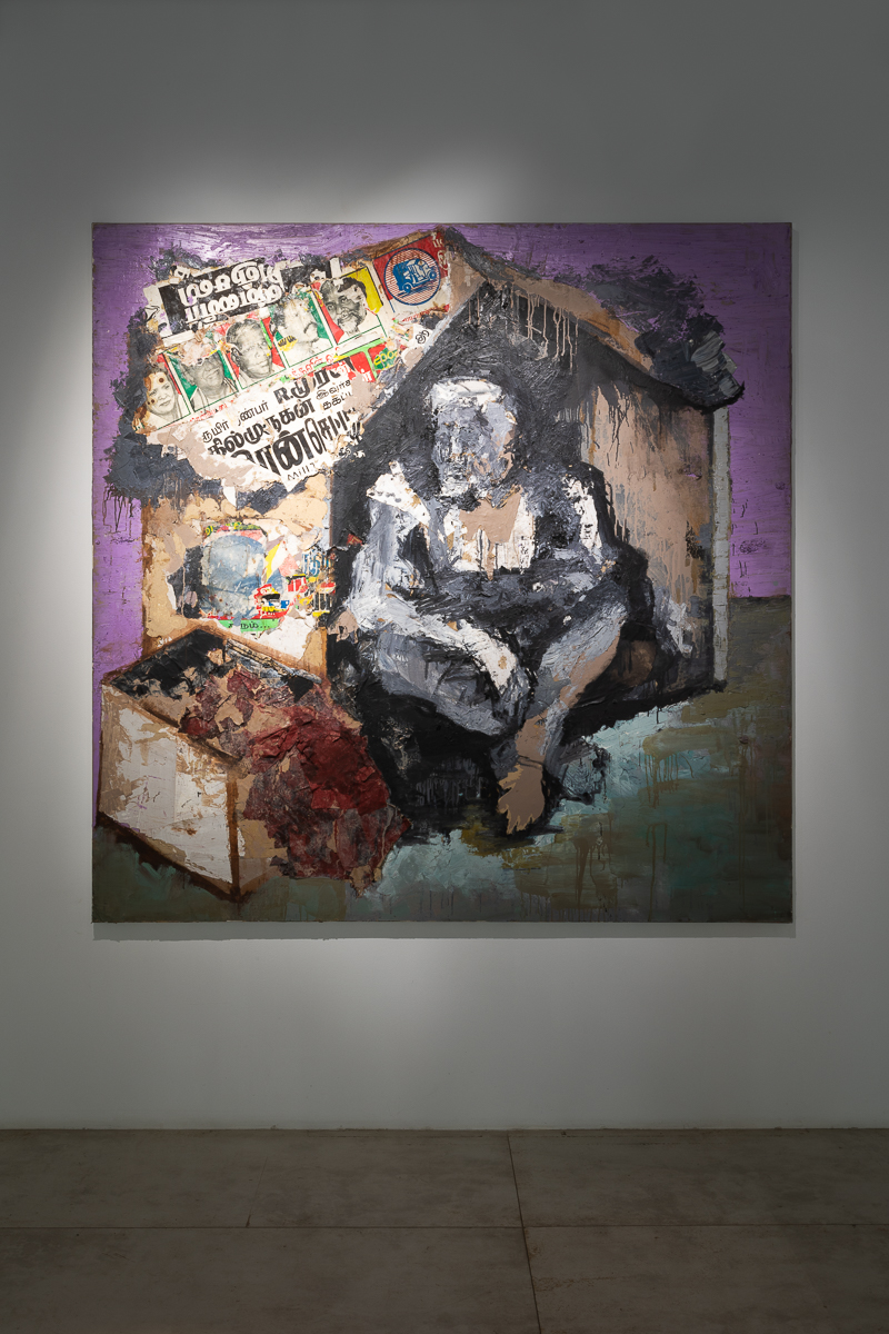 Monbay Victoria terminus, 2004, Huile et collage sur toile, 200 x 200 cm