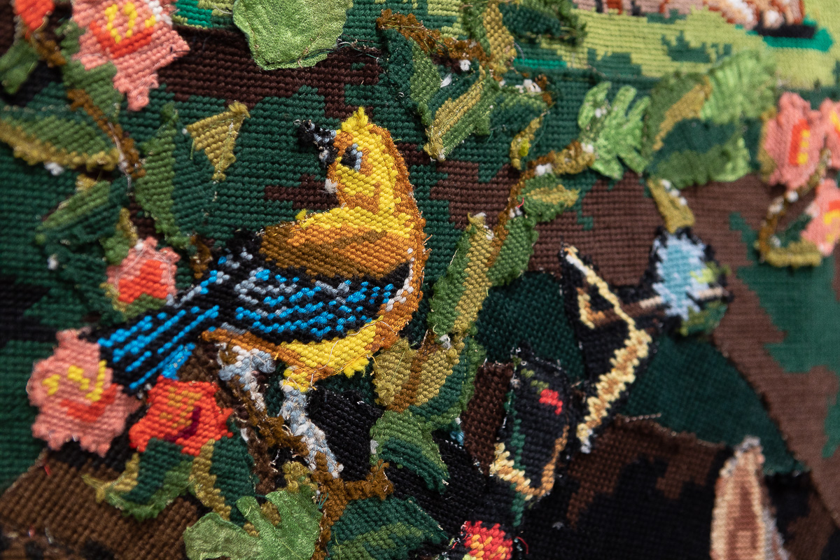 Nativité (détail), 2019, Canevas et tapisserie assemblés et cousus, 378 x 217 cm | Image: Emilie Mathé Nicolas