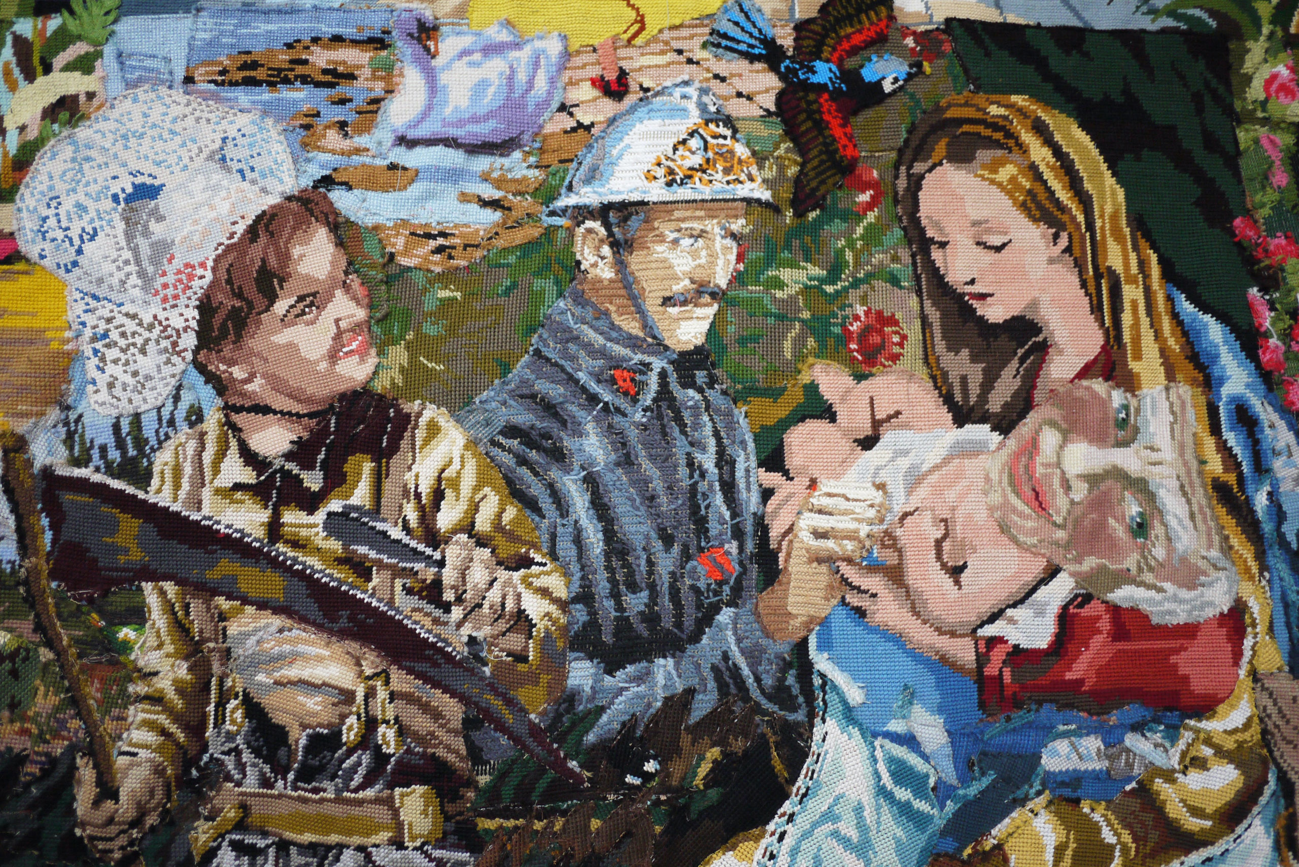 Nativité (détail), 2019, Canevas et tapisserie assemblés et cousus, 378 x 217 cm