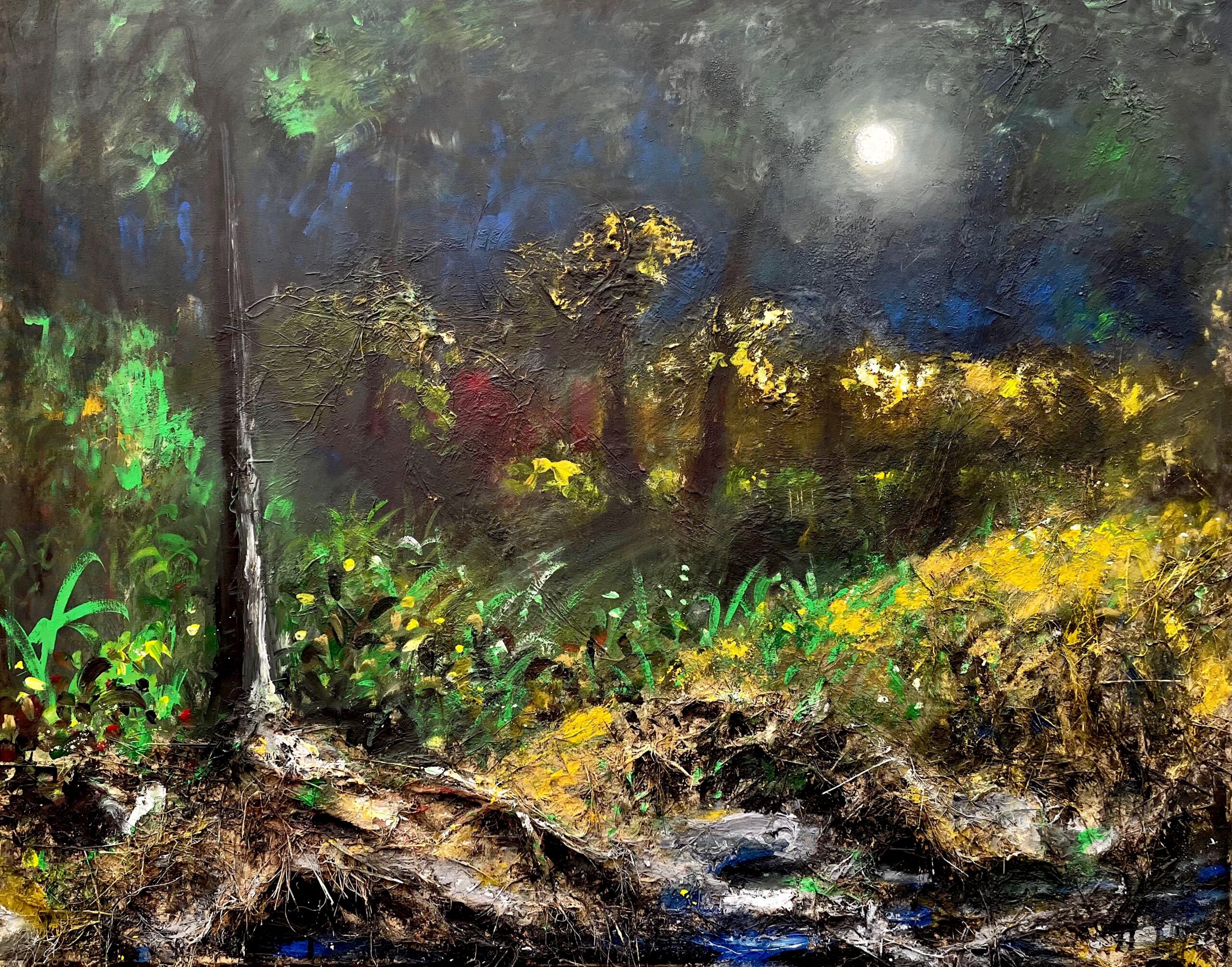 Sans titre 9, 2022, Acrylique, herbe, argile et matériaux mixtes sur toile, 130 x 160 cm