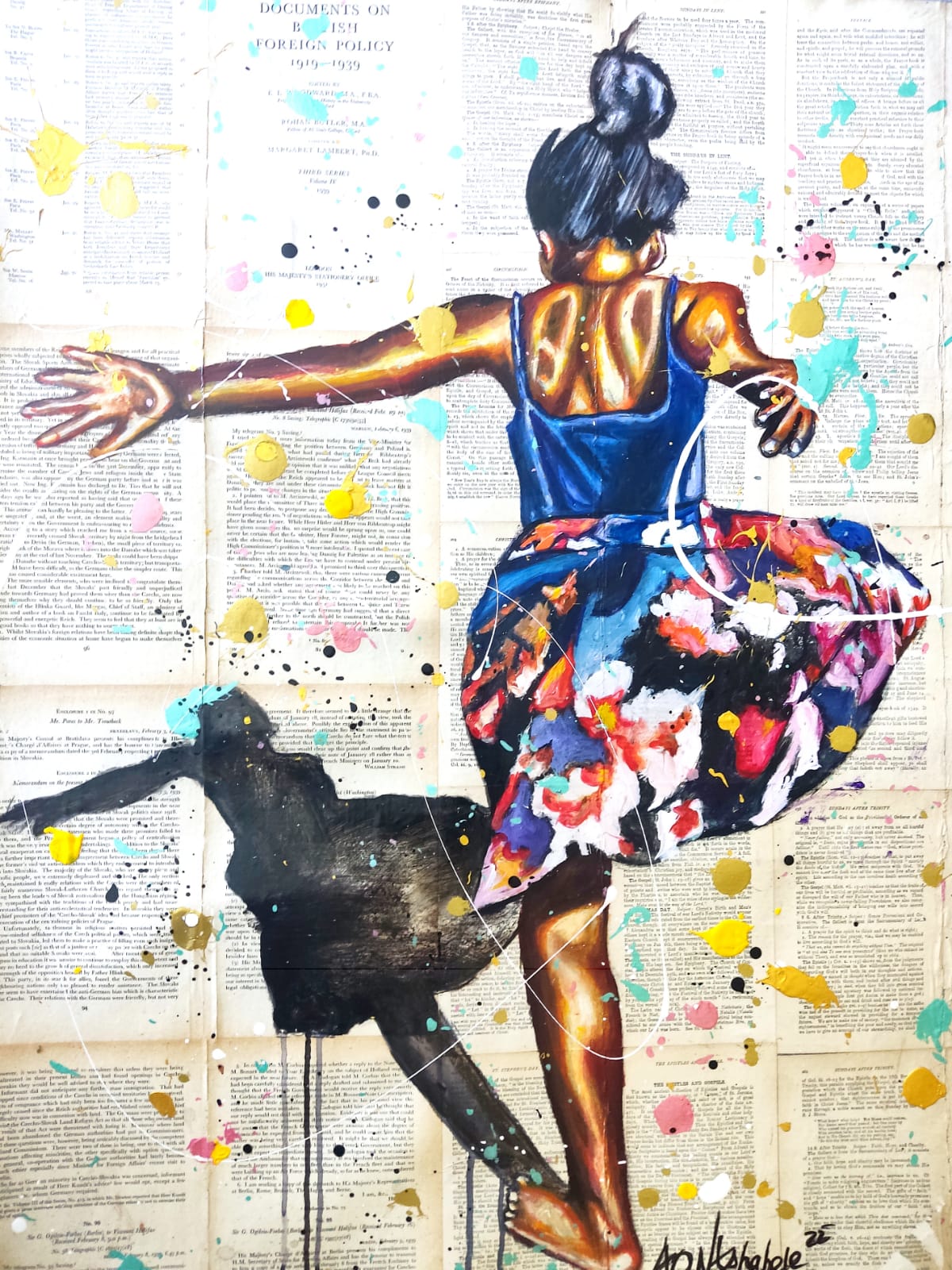 The greater purpose 2, 2022, Acrylique et laque sur documents vintage, 90 X 70 cm