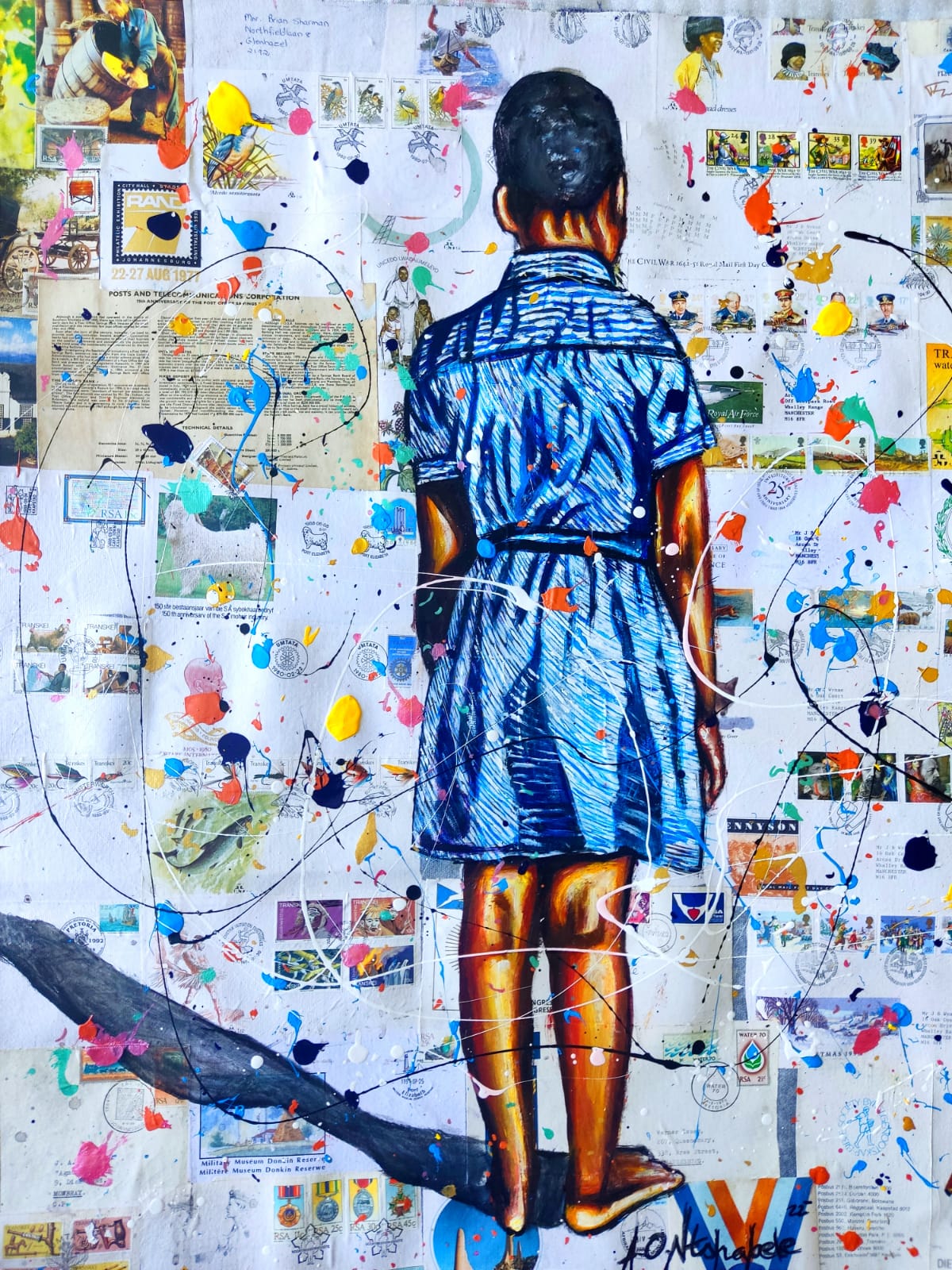 The greater purpose 8, 2022, Acrylique et laque sur documents vintage, 90 X 70 cm