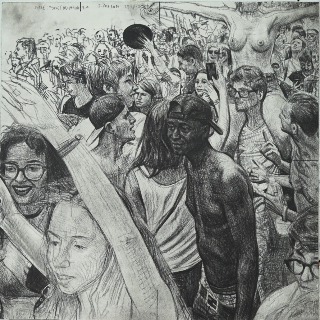 Série Bruits du Monde, 2017-2021, Pierre noire sur papier, 29,5 x 29,5 cm