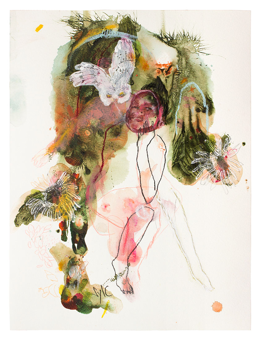 Deep into the wild, dessin #7, 2021, mine graphite, fusain, acrylique, crayon de couleur et pastel gras sur papier, 40 x 30 cm