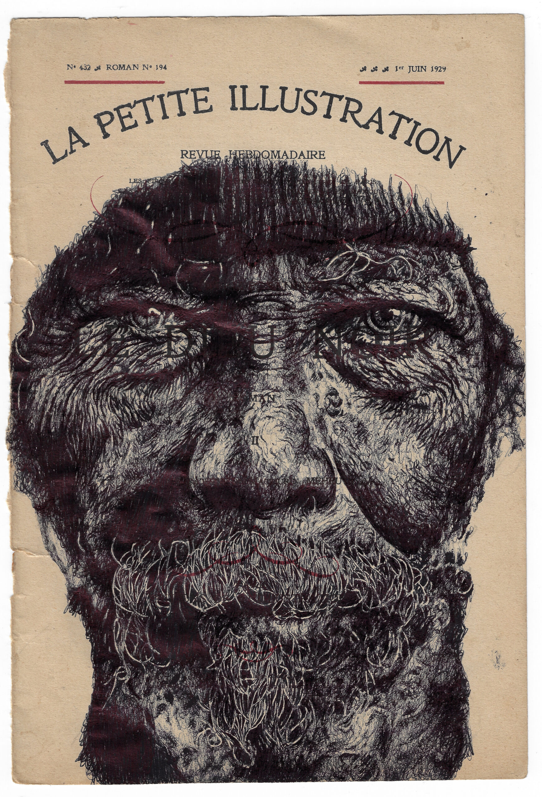 Lines grow, 2023, Dessin au stylo à bille sur une ancienne couverture de magazine français, 30 x 21 cm