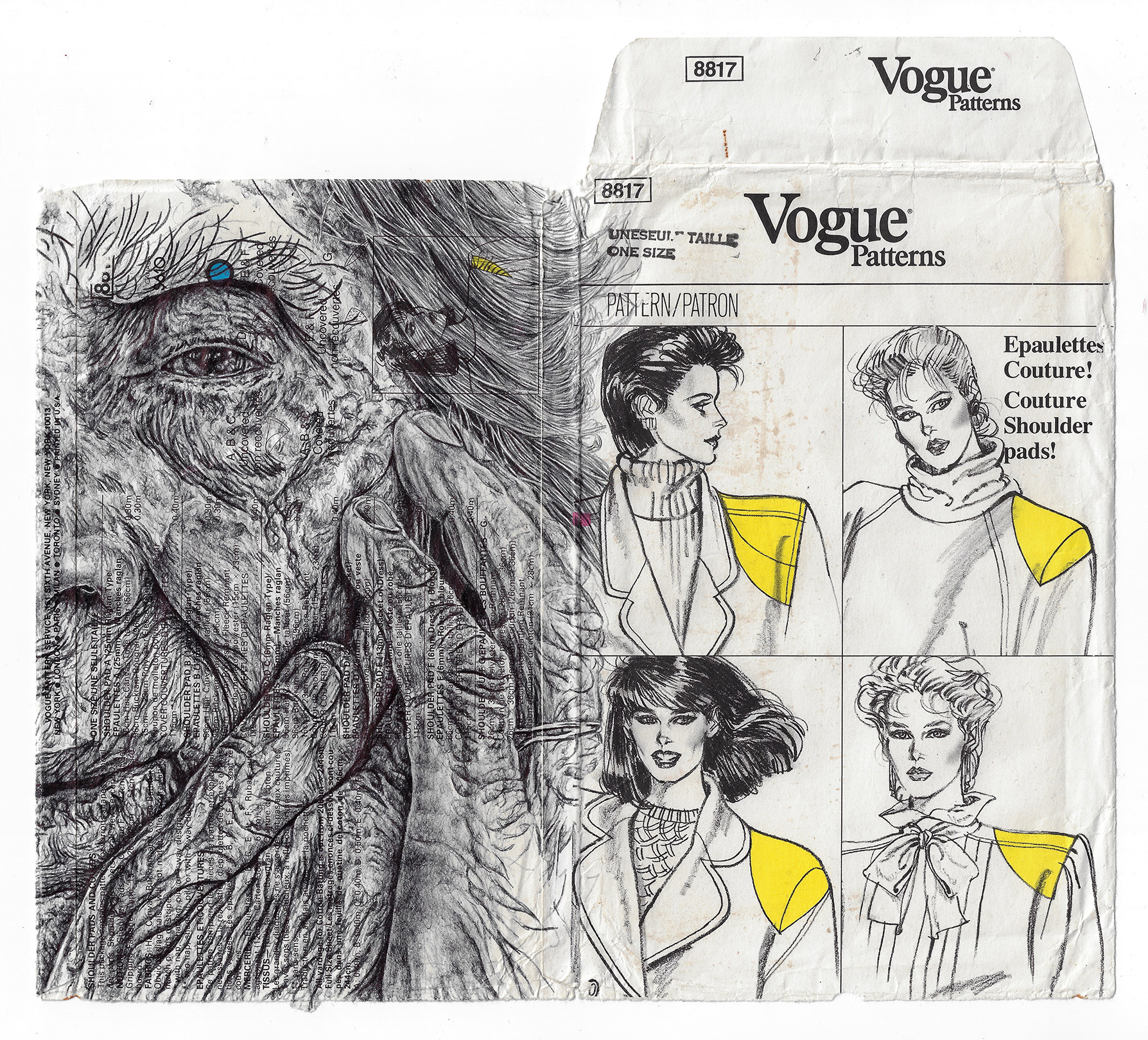 Vogue, 2023, Dessin au stylo à bille sur une ancienne enveloppe Vogue, 27 x 30 cm