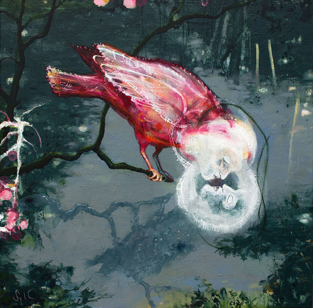 Reflet nocturne, 2022, Acrylique et pastel à l'huile sur toile, 100 x 100 cm