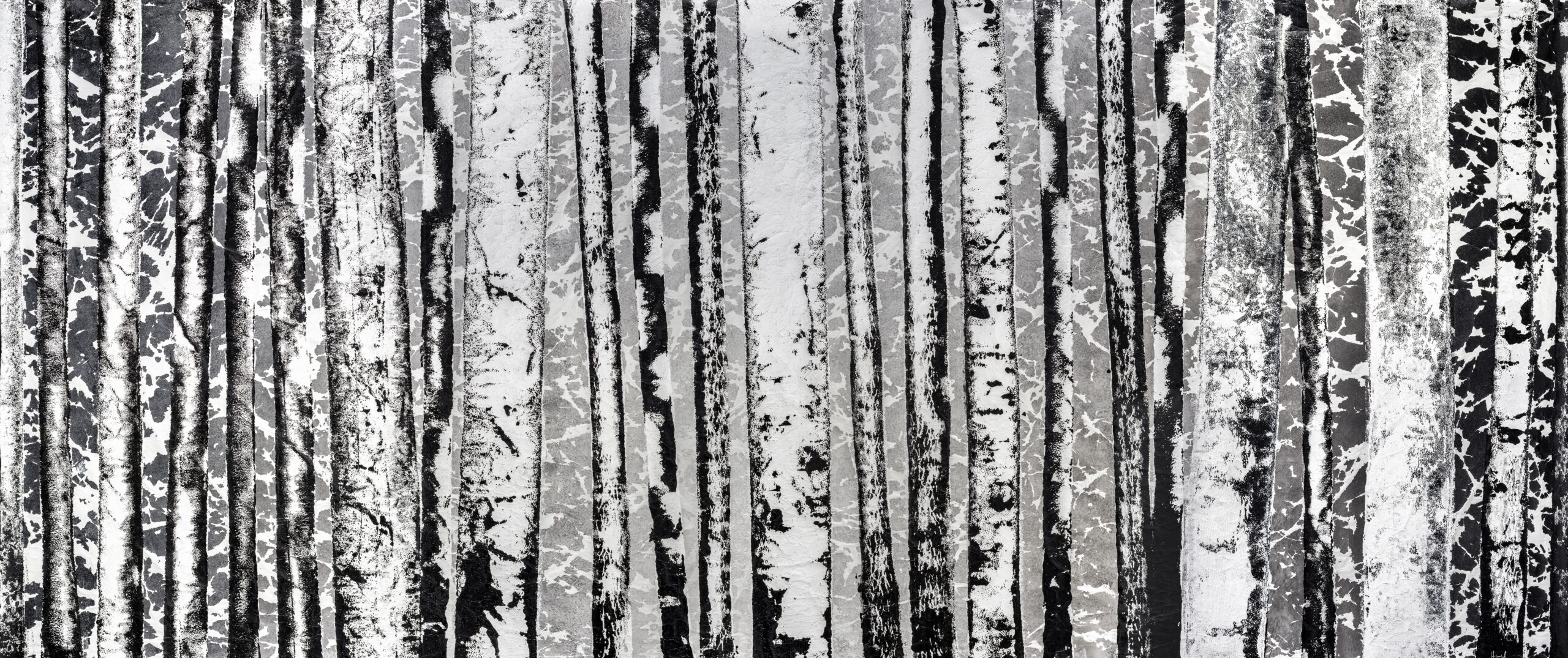 N°594 série Empreintes, 2023, Technique mixte, acrylique sur bâche, cendres végétales, 200 x 500 cm