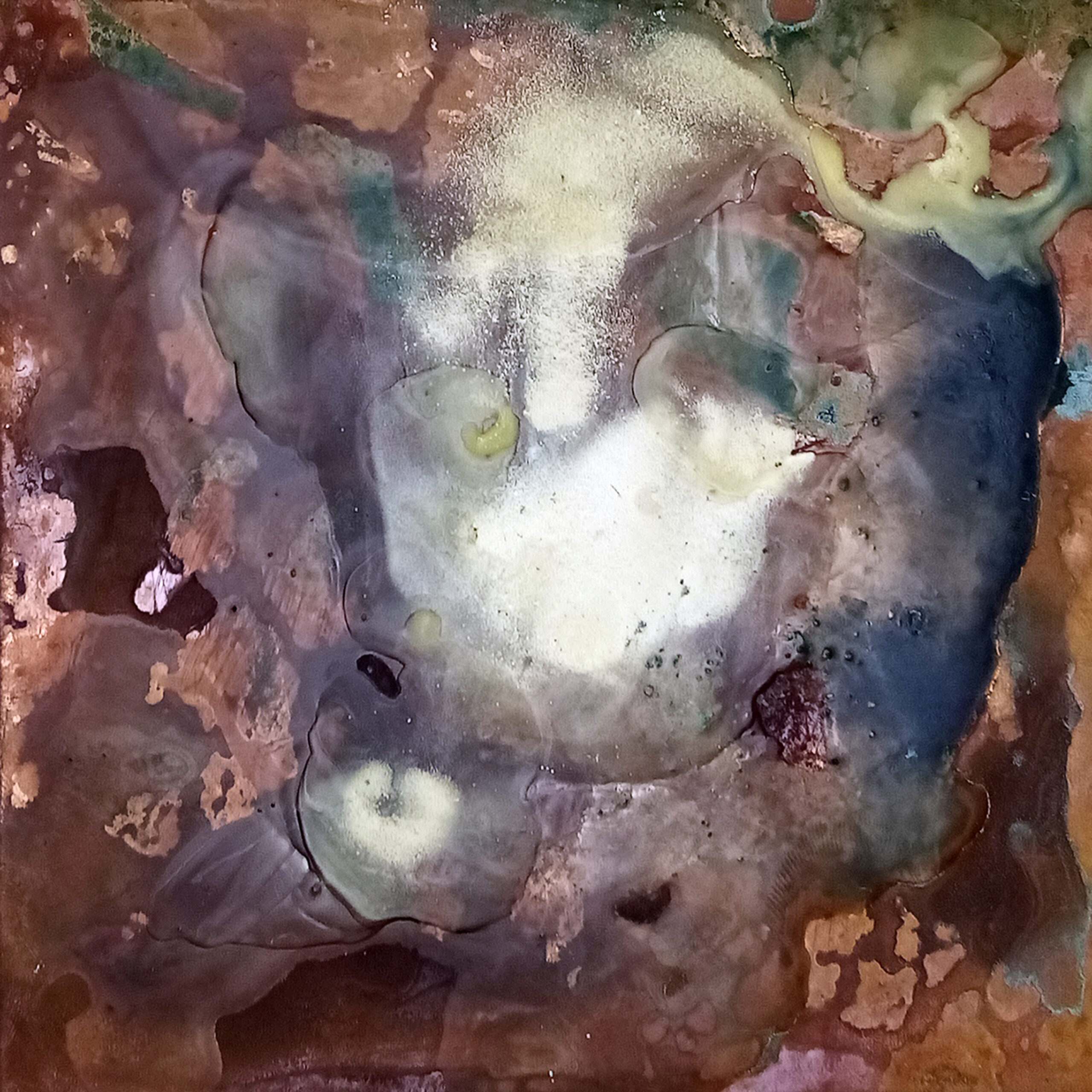 Sédiments #12, Peinture à l'encaustique sur cuivre oxydé, 13,5 x 13,5 cm | © Xavier Servas