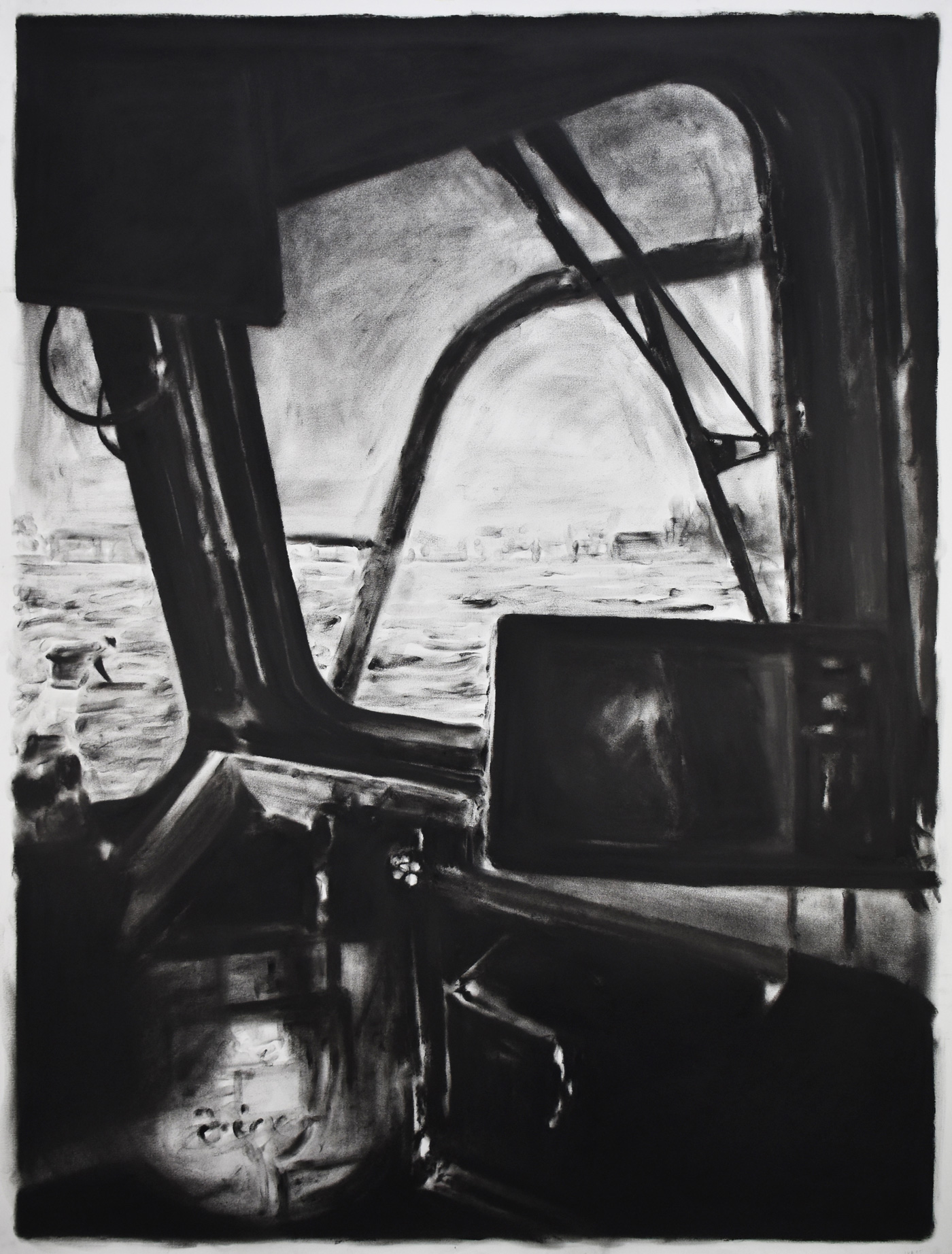 Into the Vlet, 2025, Charcoal on paper, 150 x 115 cm | ©Studio23 ©Joren Van Acker