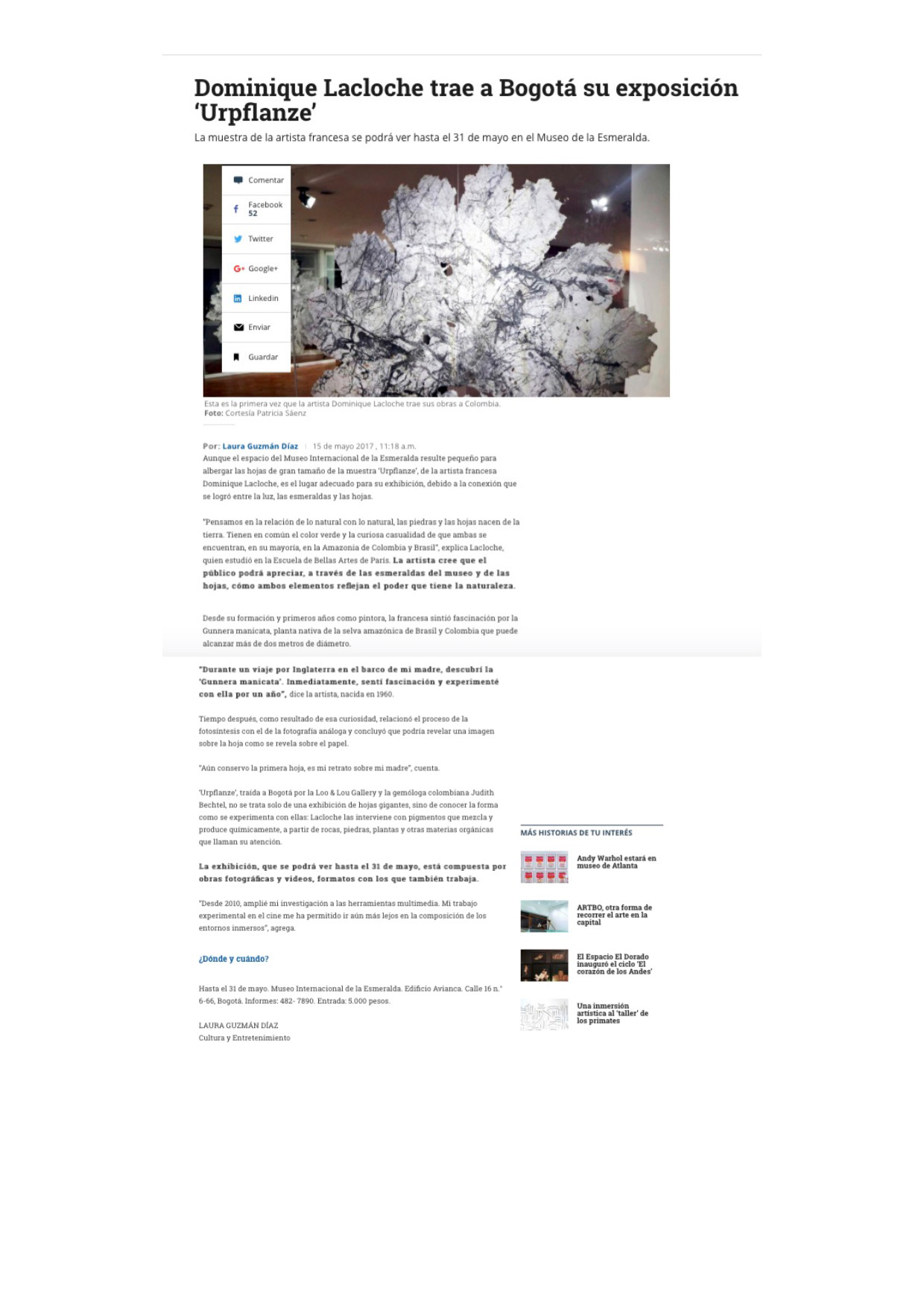 DOMINIQUE LACLOCHE, « Urpflanze », El Tiempo, Mai 2017