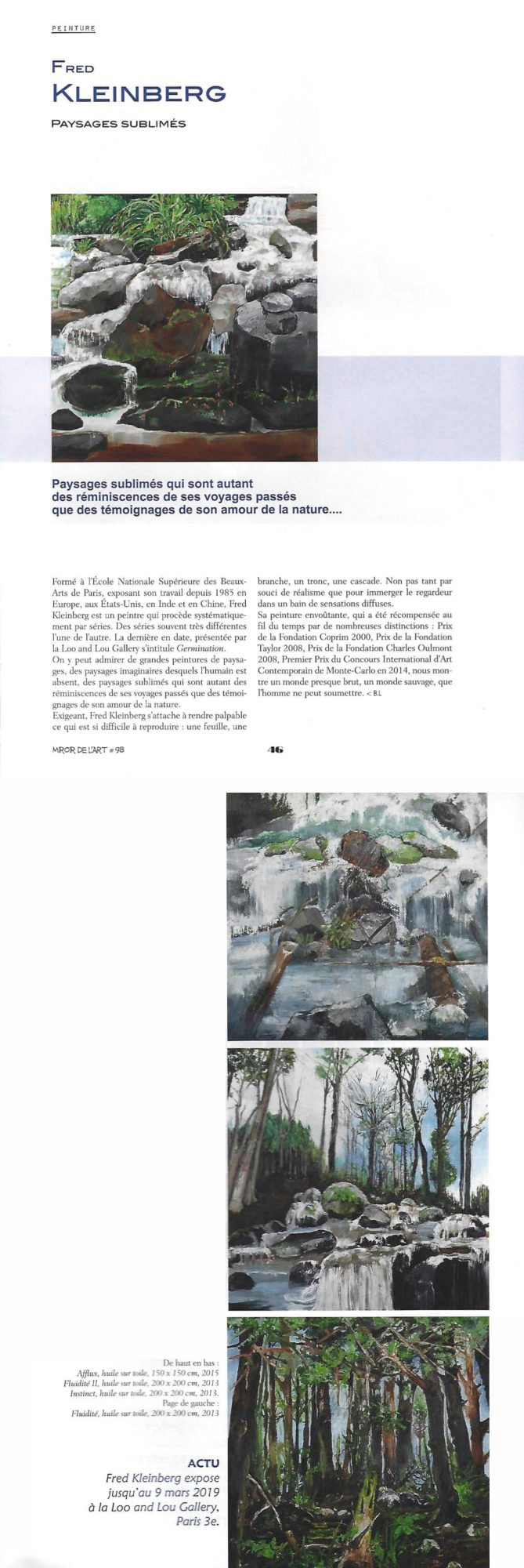 FRED KLEINBERG, « Germination, peintures et pastels », Miroir de l’Art, February 2019