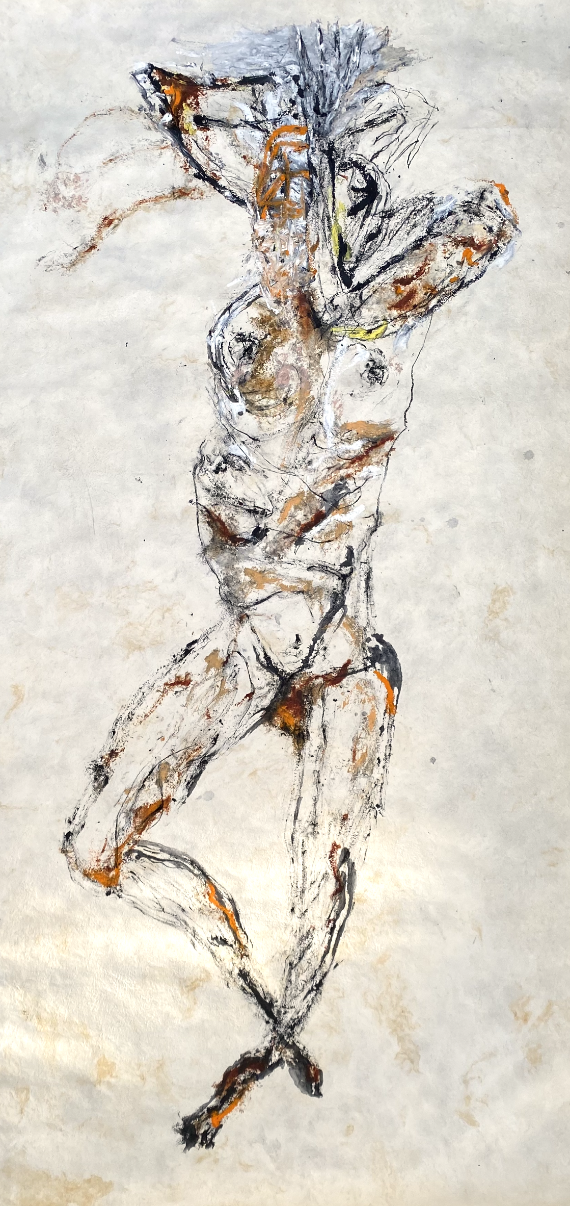 Écorce, Skin_2022 Huile Fusain sur écorce végétal-240 x 120 cm. 2022 Arghaël